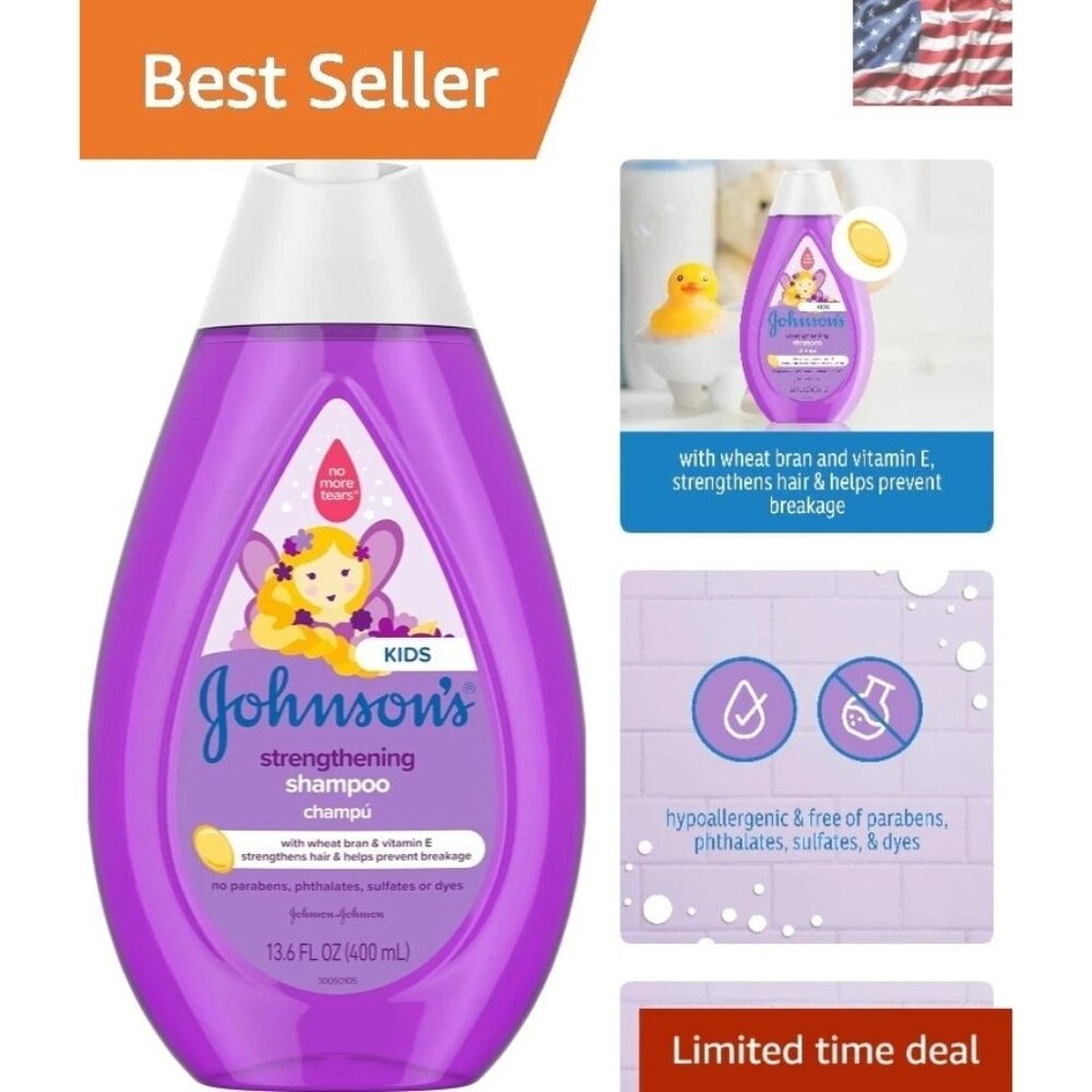 Johnson's Strengthening Kids Shampoo - 13.6 Fl Oz, Hypoallergenic & Tear-Free